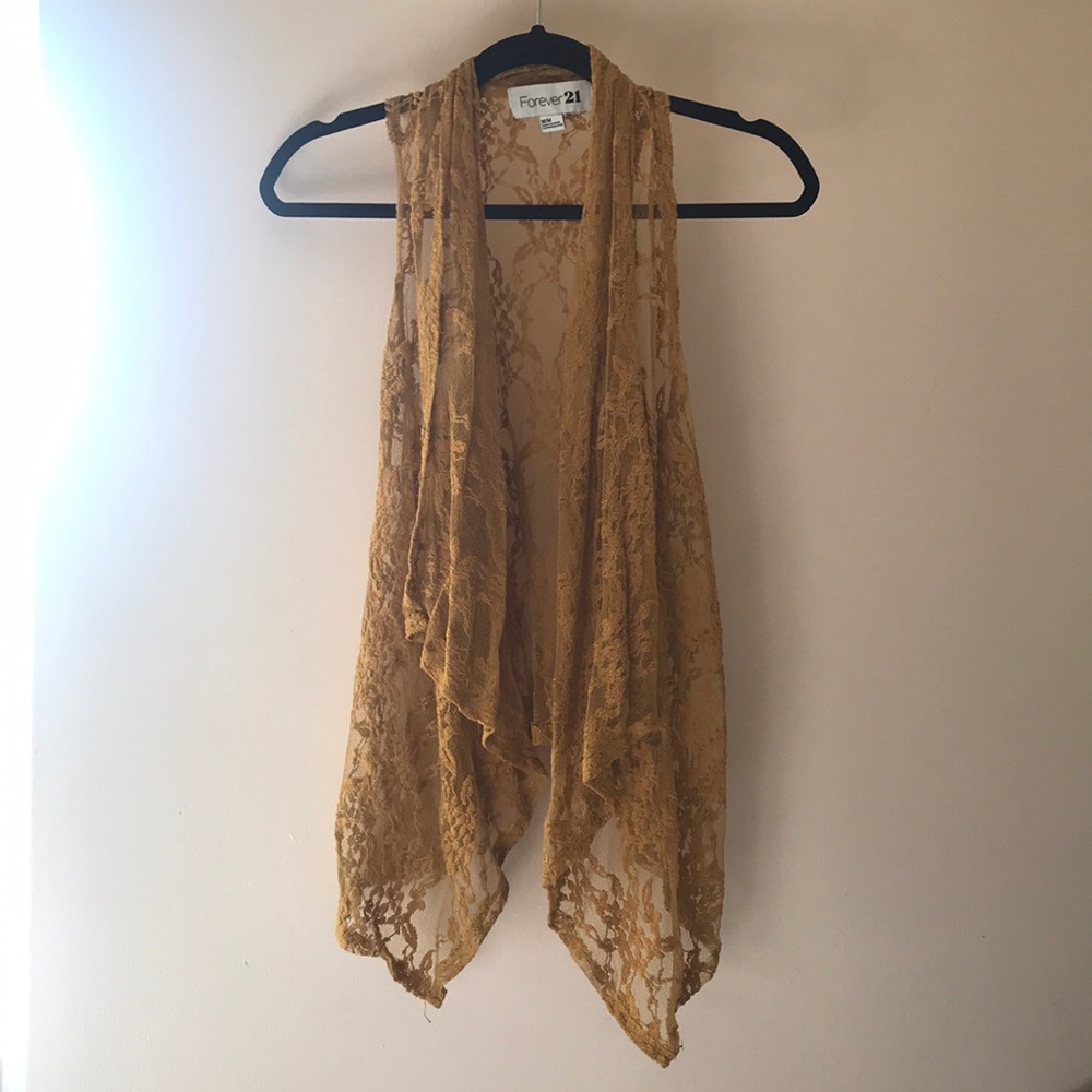 Mustard lace asymmetrical cover up vest